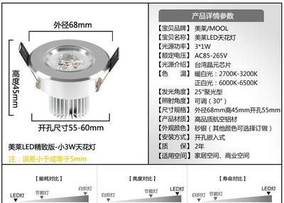 【美萊 led射燈3w 開(kāi)孔55-60mm 砂銀天花燈 外殼套】?jī)r(jià)格_廠家_圖片 -